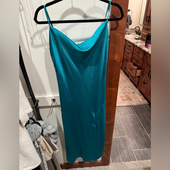 Teal Satin Midi Dress - Picture 2 of 3